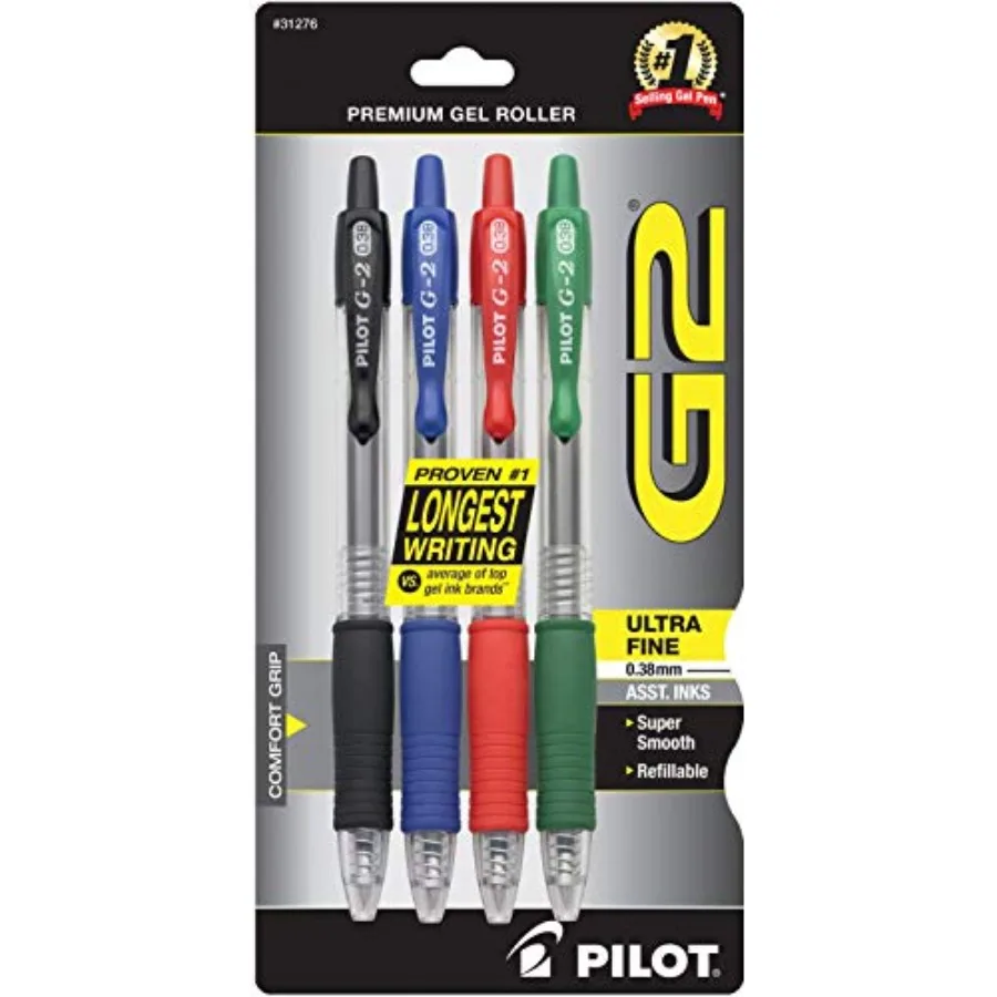 

® G-2™ Retractable Gel Pens, Ultra Fine Point, 0.38 mm, Black, Assorted Barrels, Assorted Ink Colors, Pack Of 4
