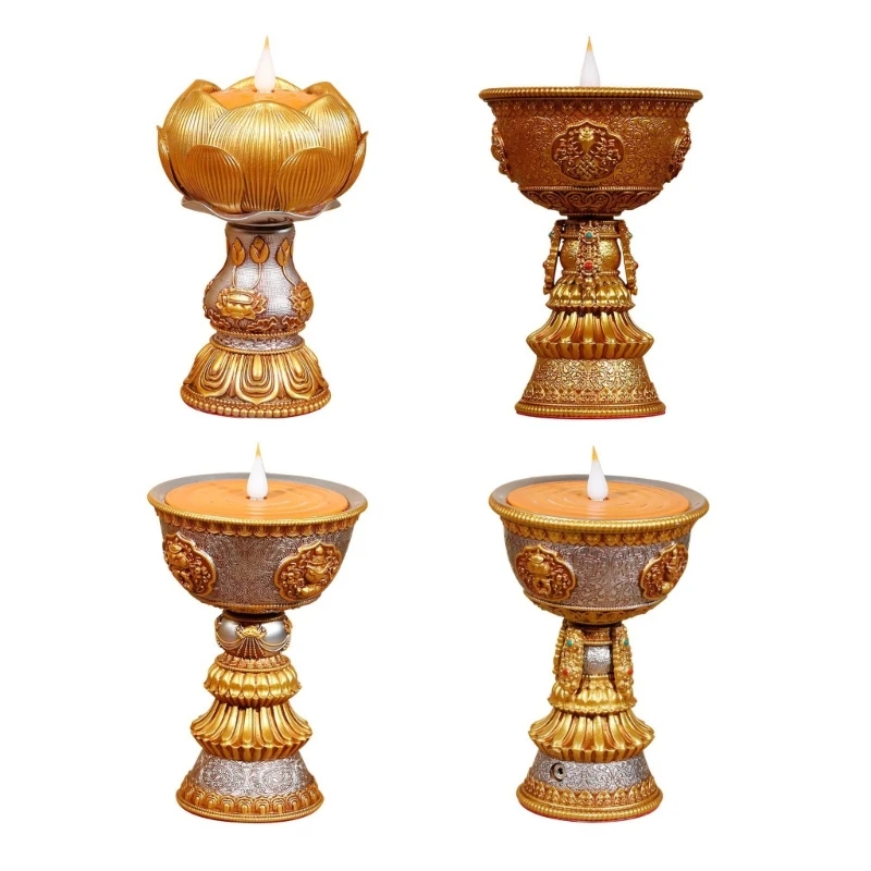 LED Resin Lamp Simulated Flame for Buddhist Table Centerpiece Tibetan Home Temple Electronic Butter Lamp New Dropship