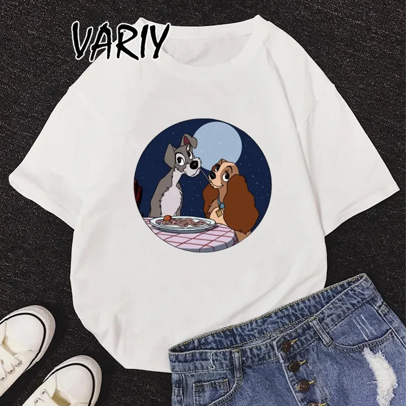 New Fahion Animals Tshirt For Women Lady and The Tramp Tshirt Streetwear Top Loose Funny Dogs Graphic T shirt Summer T-Shirt