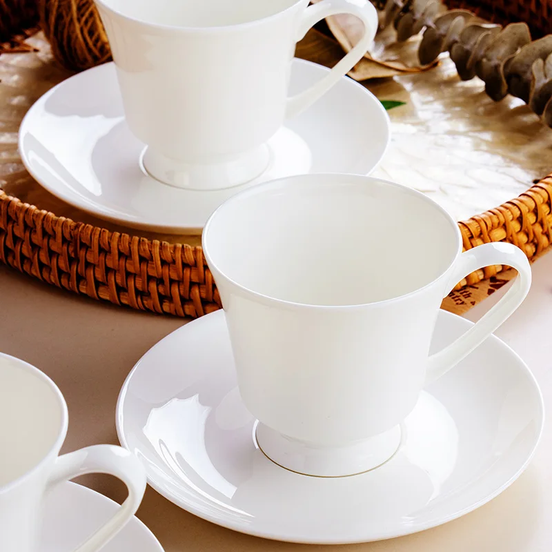 Household Bone china Cup Dish Set 250ml New High Aesthetic Underglaze Colour White Tea Mugs With Scoop Nordic Solid Ceramic Cup