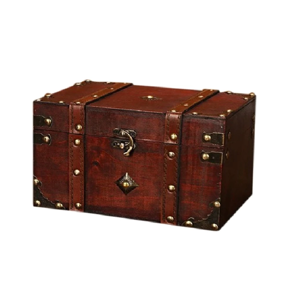 

Y17A 2 Pcs Retro Treasure Chest Vintage Wooden Storage Box Antique Style Jewelry Organizer Big & Small