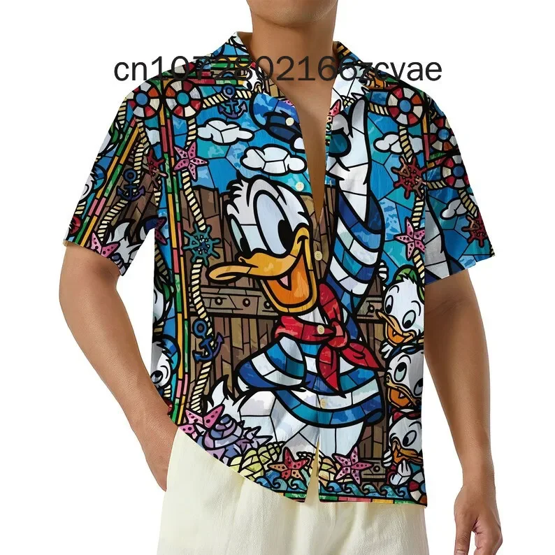 2024 New Donald Duck Tropical Hawaiian Shirt Men's and Women's Button Mickey Hawaiian Shirt Casual Fashion Street Y2K Shirt