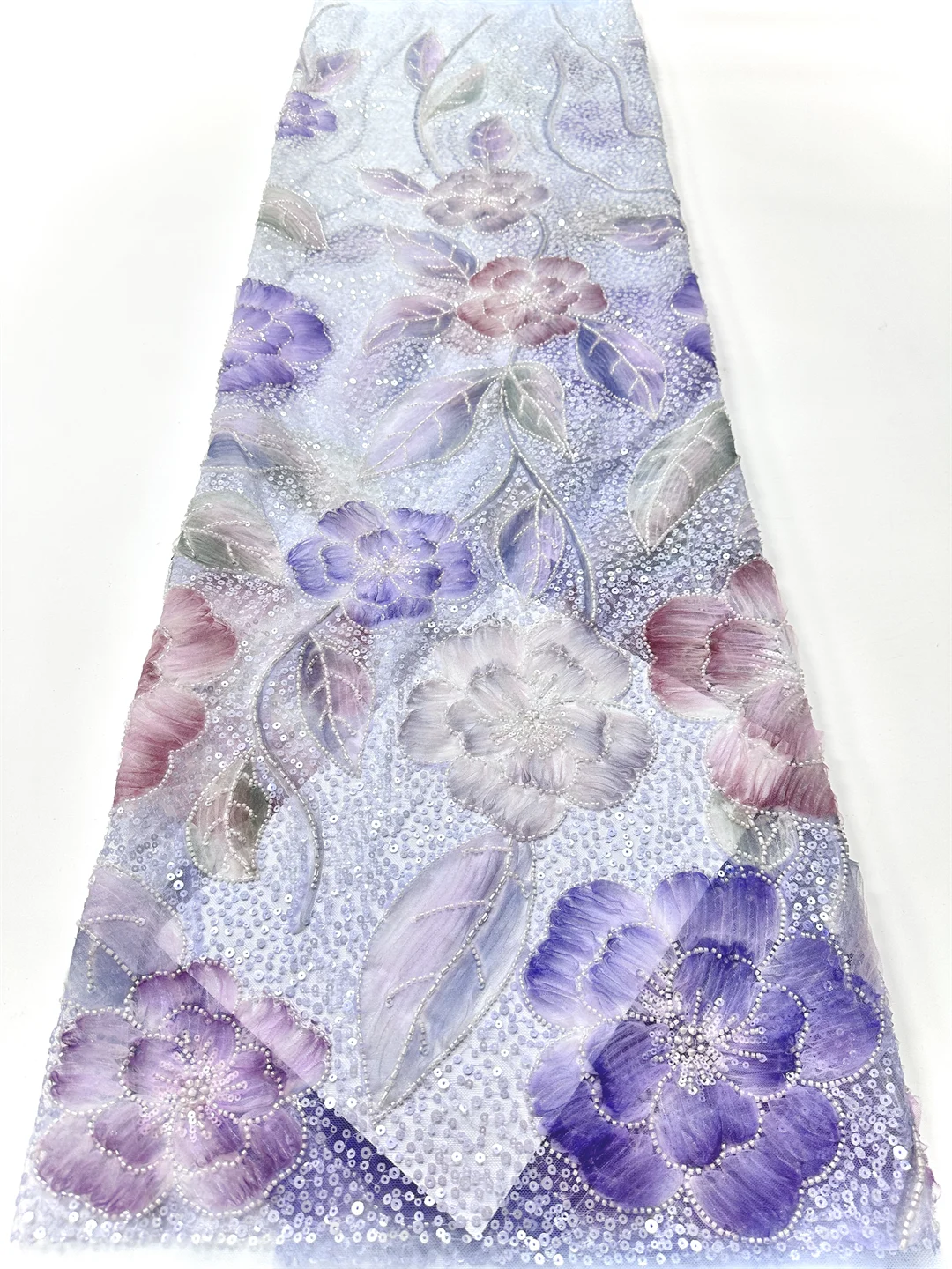 

African Beaded Lace Fabric Sequins Embroidery 2026 High Quality French Mesh Lace Fabric for Women Designs Sewing 5 Yards