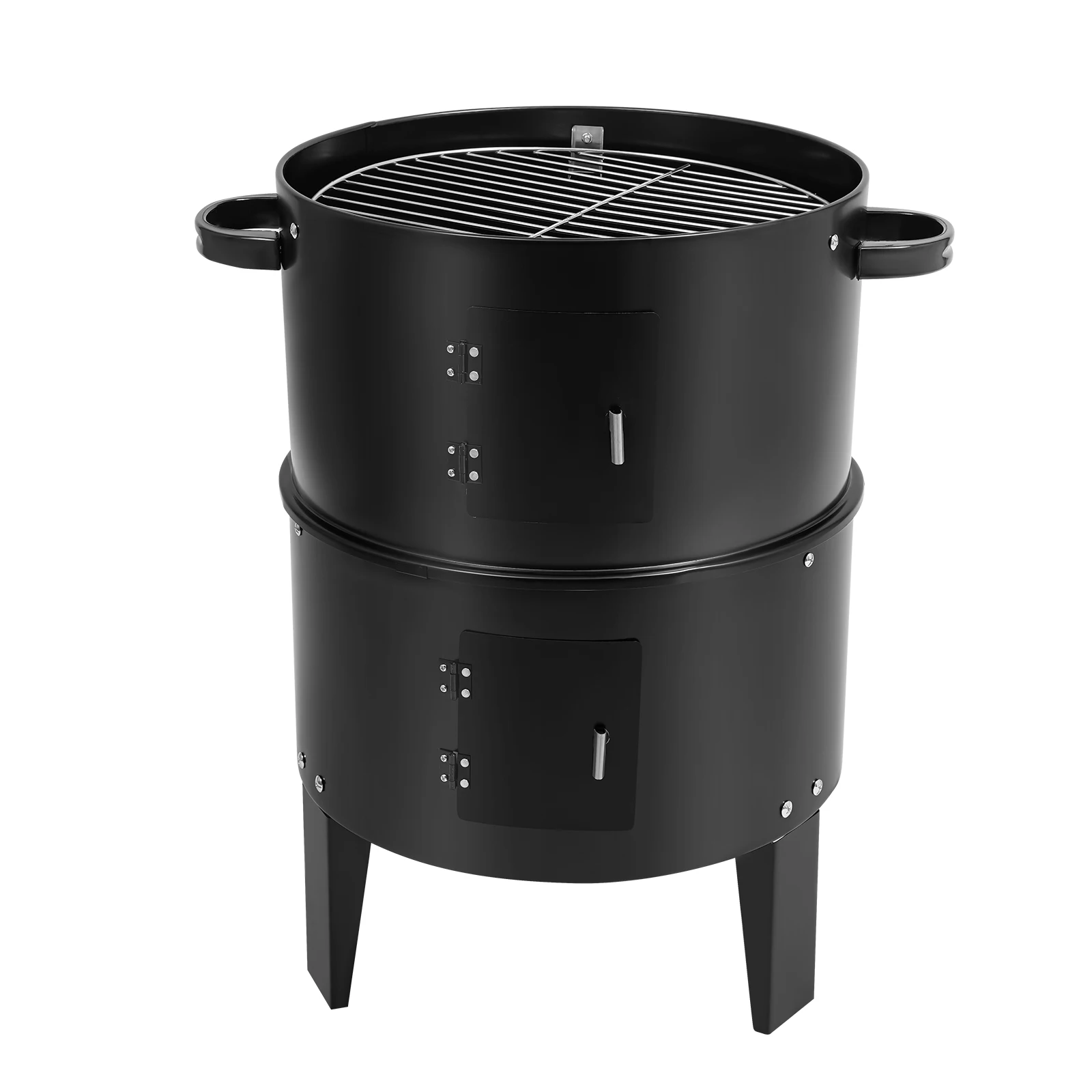 Barbecue à charbon de bois de 40 cm, fonction 3-en-1, gril en fer à 2 niveaux, conception détachable, avec thermomètre, pour barbecue, rôtissage, fumage, fête en plein air (noir)