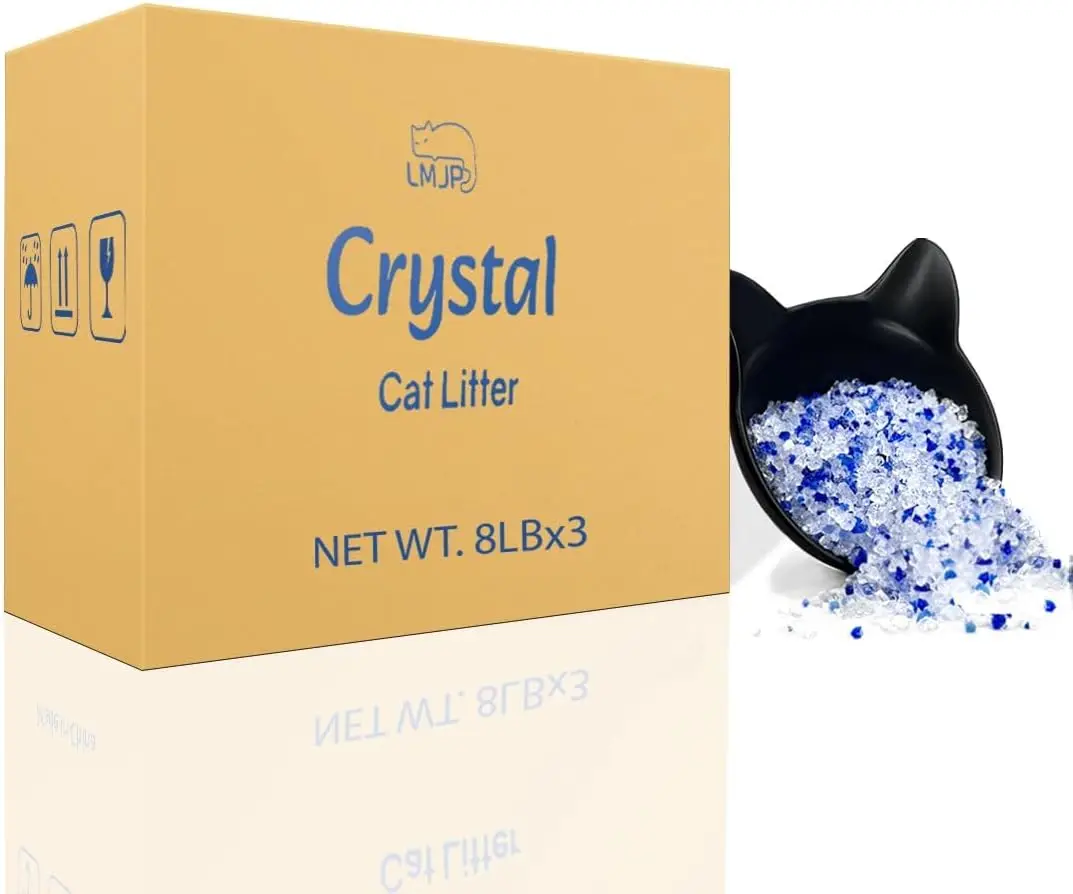 

Crystal Cat Litter: Powerful Odor Control, Non-Clumping, Lasts 6 Months, 24lb, Unscented, Low Tracking, 3 Pack of 8lb