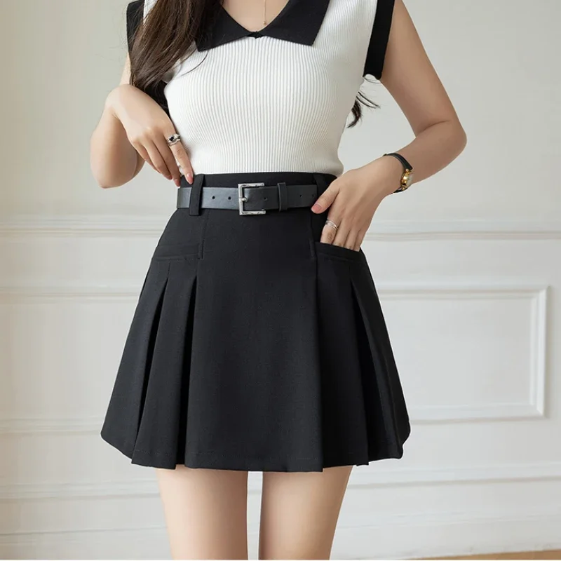 Korean Cute High Waist A-line Pleated Mini Skirt Women 2024 New Spring Summer Fashion Suit Short Skirts Woman Casual Skirts