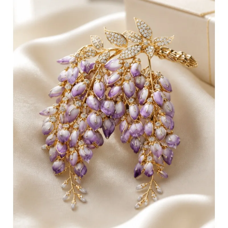 High-end wisteria flower brooch for women, high-end luxury dress corsage company gifts