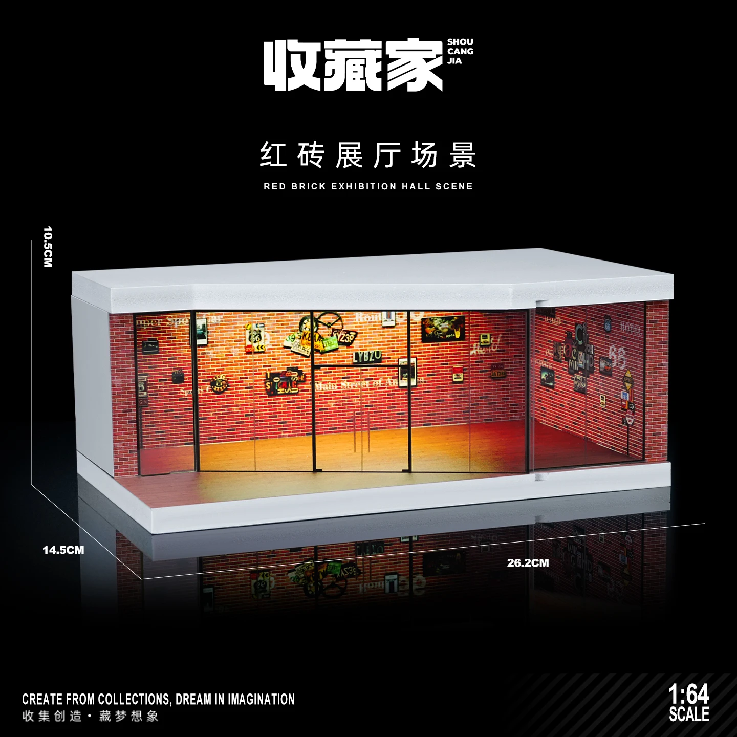 1/64 miniatuur parkeerplaats model-LED oplichtende tentoonstellingshal scène auto display diorama voor verzamelaars (auto en figuur niet inbegrepen)