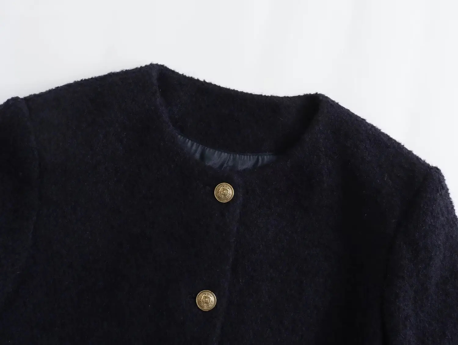 Maxdutti French Elegant Chenille Navy Woolen Jacket Vintage Gold Buttons Casual WInter Coat Women Tops