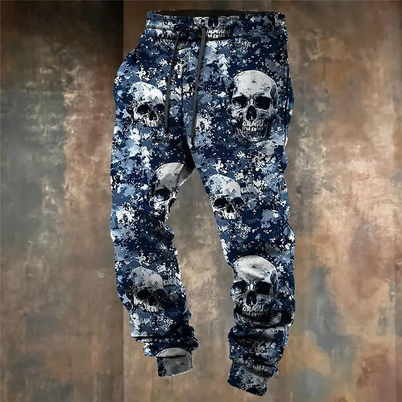 

Cool Skulls Camo Punk 3D Print Men's Side Pockets Elastic Drawstring Sweatpants Joggers Pants Trousers Outdoor Sports Street