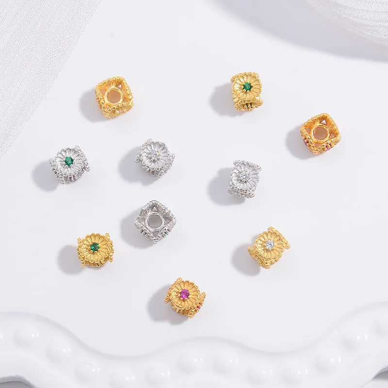 

Antique-Style Floral Clover Bead S925 Sterling Silver with Multi-Color CZ Intricate Spacer for DIY Charm Bracelet