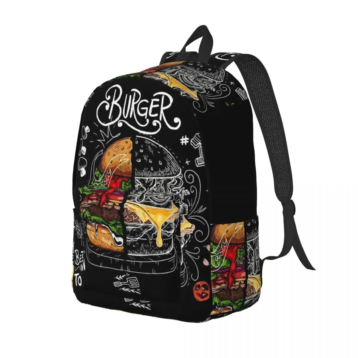 Coffee Hamburger Printed  Backpack Daypack Large Capacity Children BookBag School Bag Shoulder Bags for Men Women