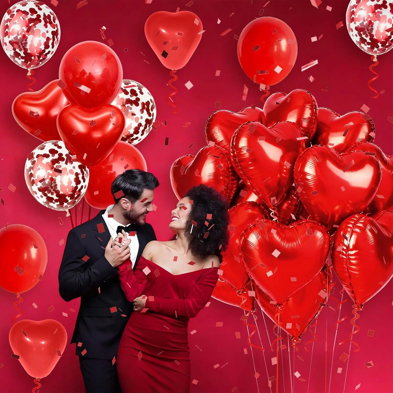 Folienballon „I Love You/Red Heart Love“, 1000 Stück Rosenblätter für Hochzeit, Jahrestag, Valentinstag, romantische besondere Nachtparty – Detail 5