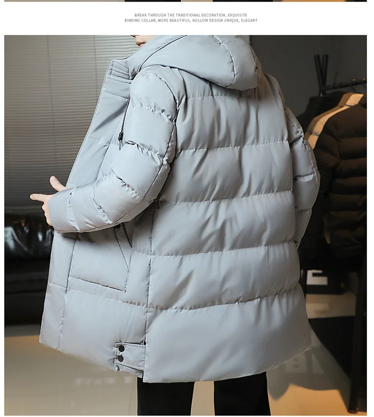 Autumn Winter Mid-Long Fleece Padded Jacket Men's Windproof Warm Coat