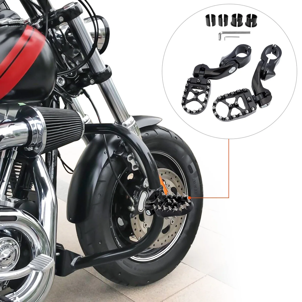 

1/4-Inch Highway Bar Footpegs for Harley Touring Road King Road Glide Street Glide Electra Glide Honda Kawasaki Suzuki Yamaha