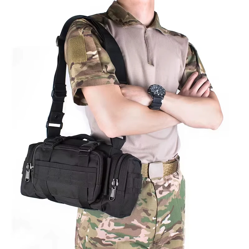 Men's Tactical Molle Waist Pack Waterproof Outdoor Camping Hiking Pouch 3P Chest Bag Mochilas Fanny Pack with Belt Wallet view 6