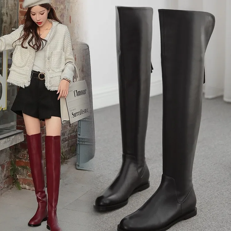 

Женские кожаные сапоги до колена на низком каблуке, осенне-зимние, из натуральной кожи, длинные сапоги, модель обуви для женщин