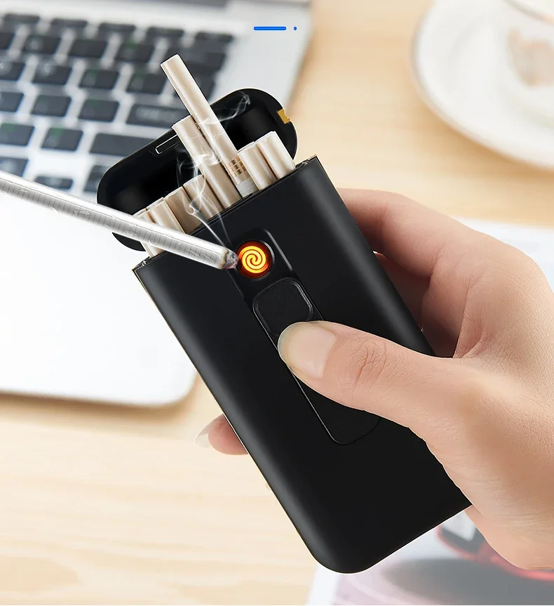 Brand Plastic Ordinary Thin 20 Cigarette Case With Lighter USB Rechargeable Ultra Thin Cigarette Case 119*56mm