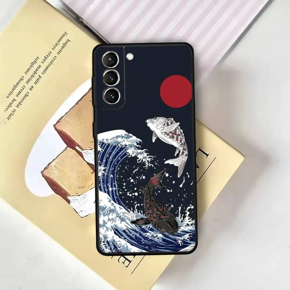 Custodia per telefono Great Wave Kanagawa per Samsung GalaxyA13,21s,22,31,32,52,53,71,72,73, cover nera morbida