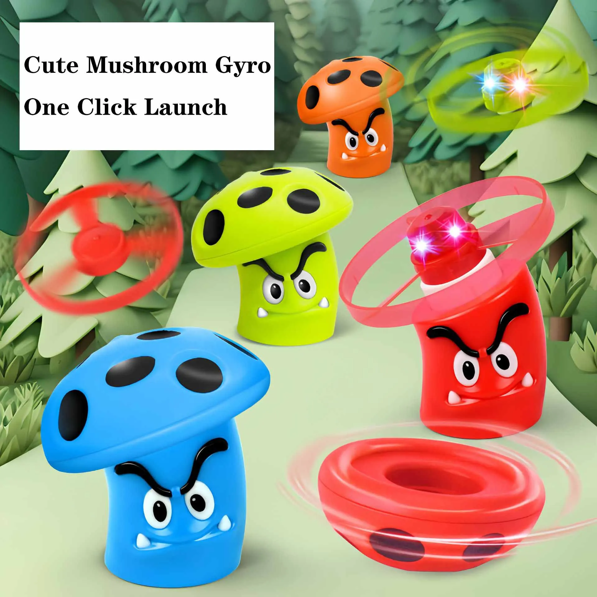 Cartoon Cute Fun Creative Small Mushroom Gyro Toys Novelty Press One-Click Launch Two-Player Match Rotating Gyro Toys Kids Gifts