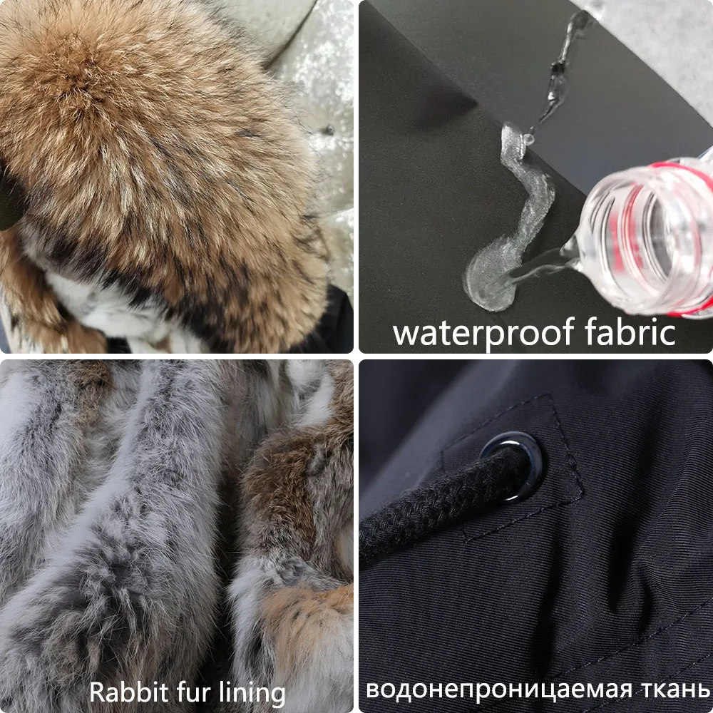 Maomaokong 2023 New Women Winter Fur Coat Rabbit Lining Jacket Natural Real Raccoon Collar Parka Fox Fur Short Female Clothing