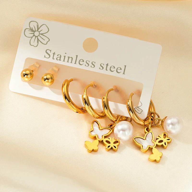 ENSHIR 316L Stainless Steel 6 Pieces Zircon Circle Star Heart Earrings For WomenTemperamental Simple Jewelry Gifts Wholesale