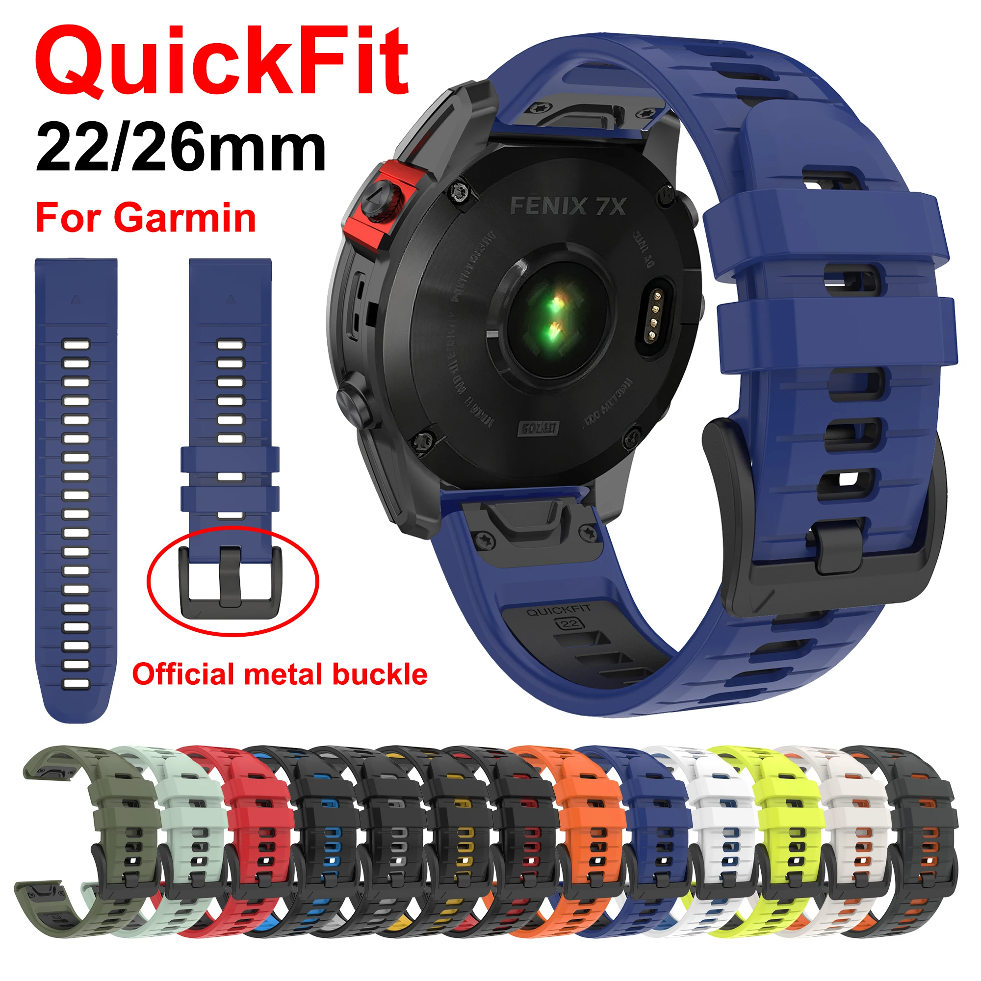 QuickFit 22mm 26mm Anti-Sweat Silicone Watchband For Garmin Fenix 7 7X 6 6X 5 5X Fenix8 Epix Pro Gen2 47mm 51mm Outdoor Bracelet