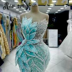 Crystal Leaf Mint Green Prom Dresses Side Split Mermaid Bespoke Occasion Dresses For Wedding Vestidos De Fiestas Elegantes Mujer