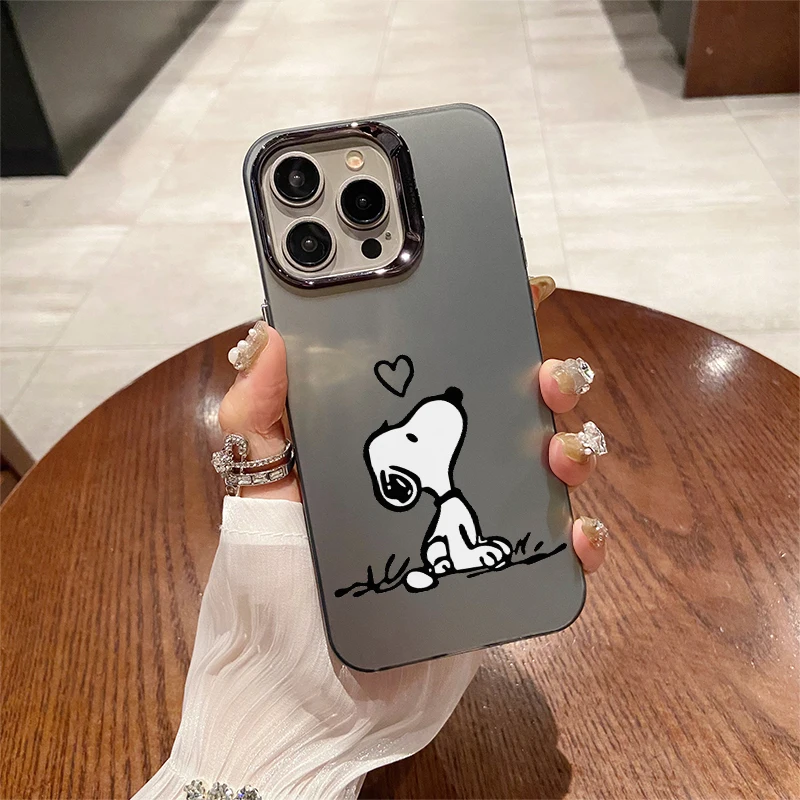 Snoopy Cute Cartoon Electroplating Lens Frame Fall Shockproof Case For iPhone 16 15 14 Plus 13 12 11 Pro X Xs Max Cover WK285