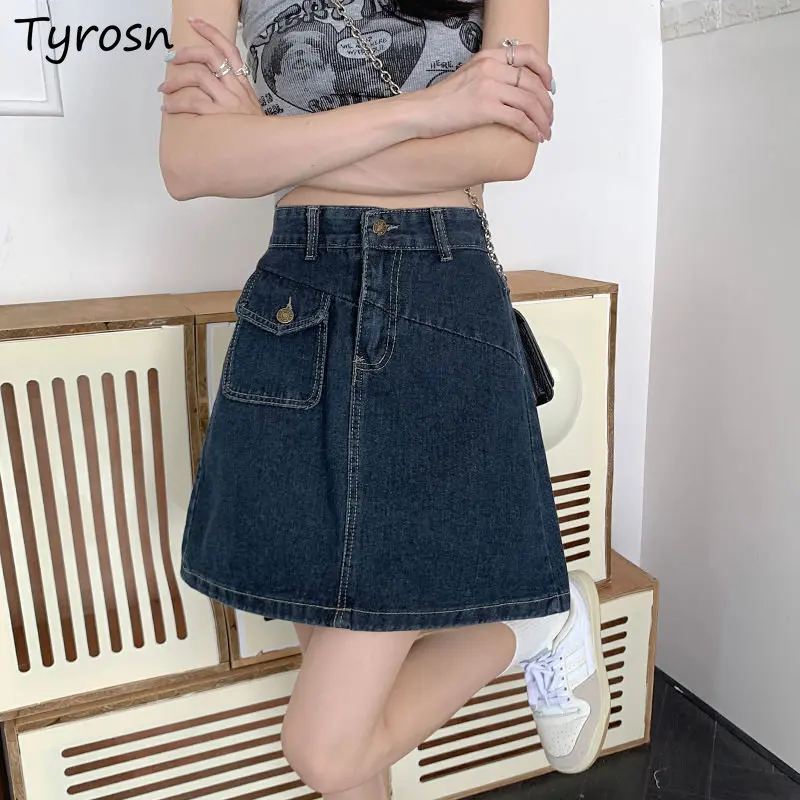 

Skirts Women Summer Mini Design Denim Fashion High Waist Leisure Do Old Simple All-match Korean Style A-5XL Vintage Sweet Ladies