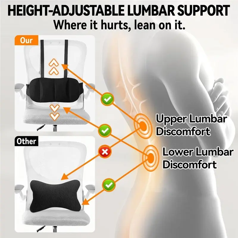 Lumbar Support Pillow Adjustable Strap Design, Back Support For Office Chair Cushion, Fits Car And For Office Chair