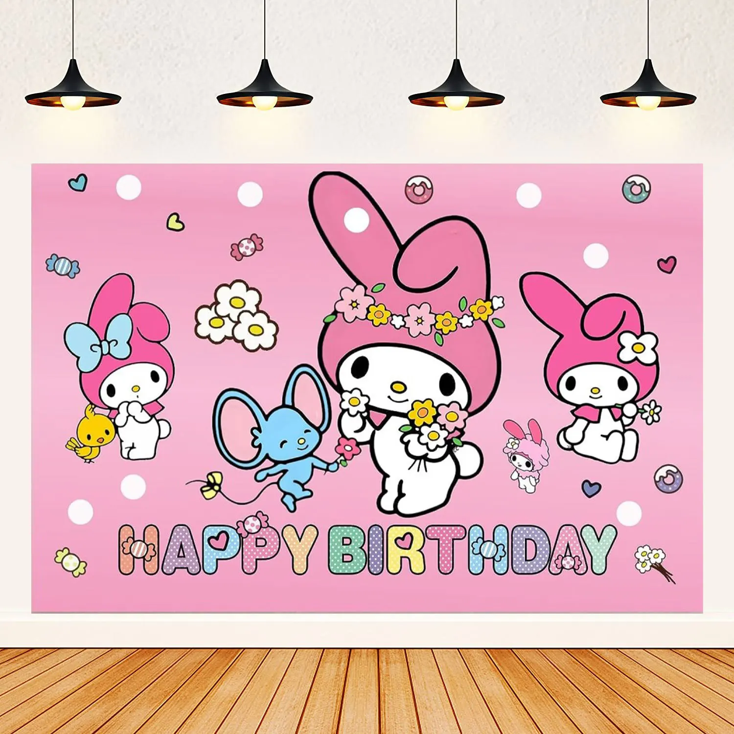 Melody Background Cloth Birthday Party Decoration Supplies Scene Decoration Sanrio Photography Background Birthday Banner