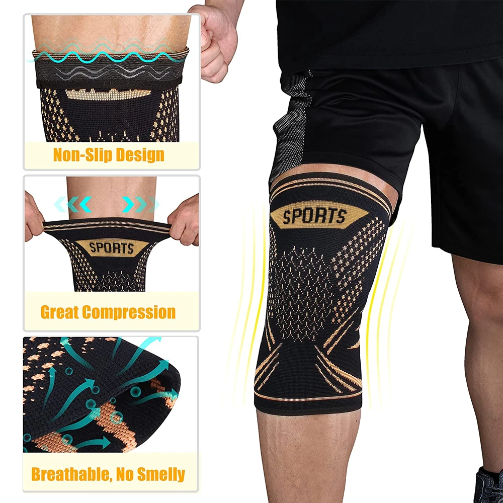 1Pair Copper Knee Brace Compression Sleeves - Upgrade Support for Knee Pain, Arthritis, Meniscus Tears, ACL, Joint Pain Relif