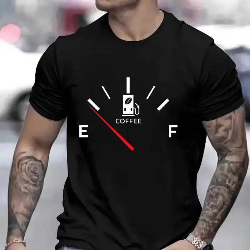 Men's Brand T-Shirts Summer Men's T Shirt Clothing Oversized Men Street Tshirt Coffee Fuel Gauge Indicator Print Graphic T Shirt
