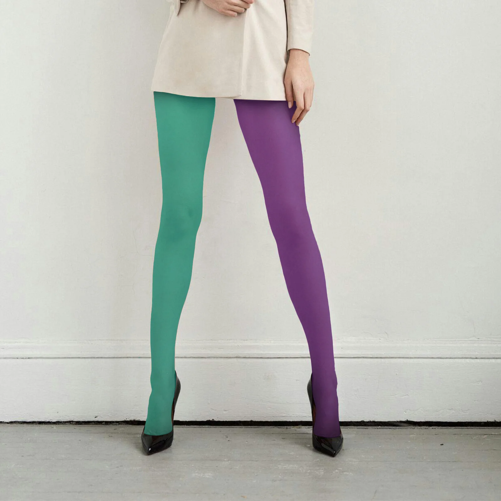 1 paio di collant Yin Yang calze performanti durevoli e traspiranti per le donne calzini per costumi di decorazioni per feste di carnevale verde viola