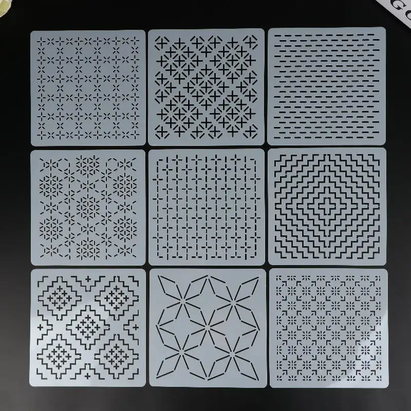 9/32Pcs Sashiko Embroidery Template DIY Geometric Patchwork Stencil Reusable PET Stencil Handmade Embroidery Handicraft Tools