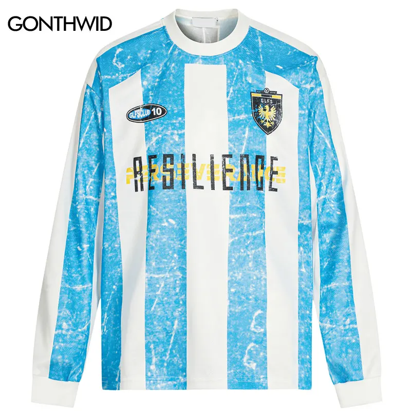 

Hip Hop Mesh Jersey T-Shirt Y2K Grunge Graphic Printed Tie Dye Sport Striped Long Sleeve Shirt Streetwear Harajuku Casual Tshirt