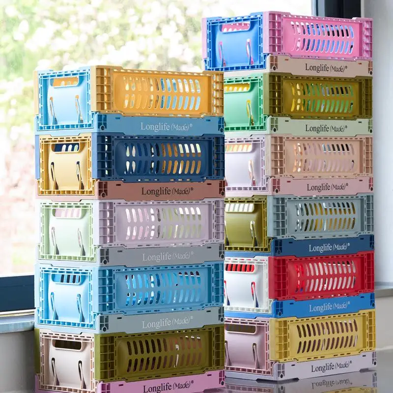 

1Pc Folding Storage Basket Household Modern Tabletop Multifunctional Plastic Sundries Basket