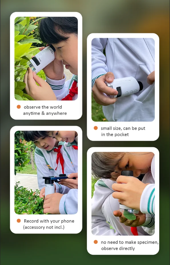 Handheld Mikroskop Kit Labor LED Licht 60X-120X Labor Mini Handheld Batterie Betrieben Mikroskop Mit LED Licht Kinder Wissenschaft Kinder – Detail 3
