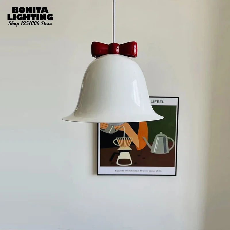 Christmas Bell Bowknot Pendant Light Dining Room Bedside Children's Room Girl Macaron Candy Color Chime Decorative Pendant Lamp