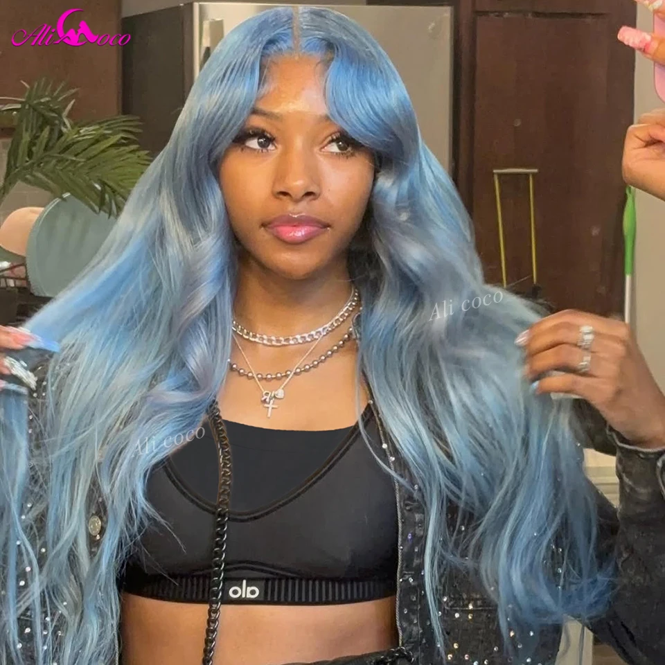 

Transparent 13x4 13x6 Lace Front Wig Brazilian Body Wave Pre Plucked Lace Front Blue Colored Human Hair Wigs for Women