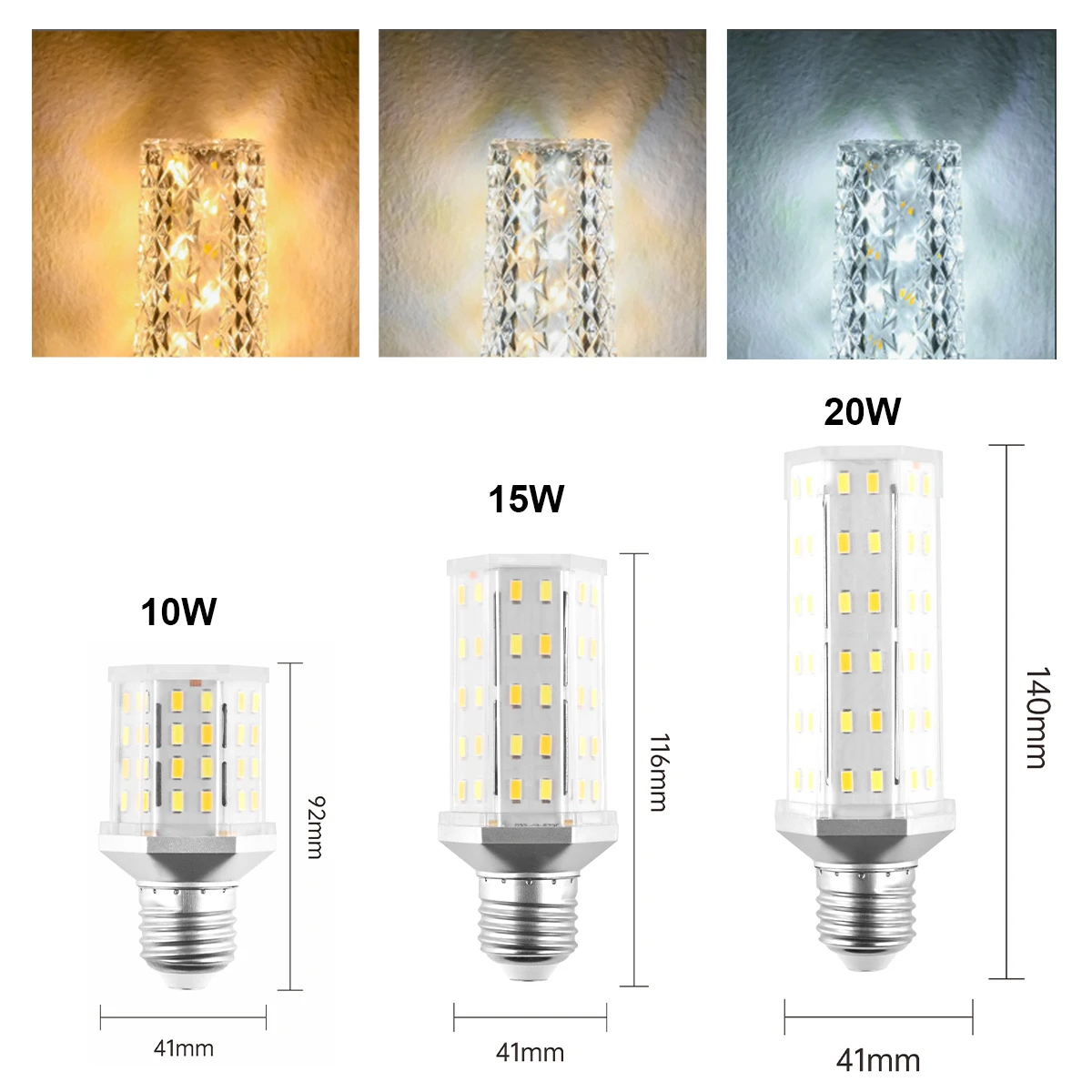 E14 E27 Corn Lamp Hexagonal Bulb 10W 15W 20W Home Cool Warm White High-power Lighting SMD 5730 Chip Decorative Living Base Bulbs