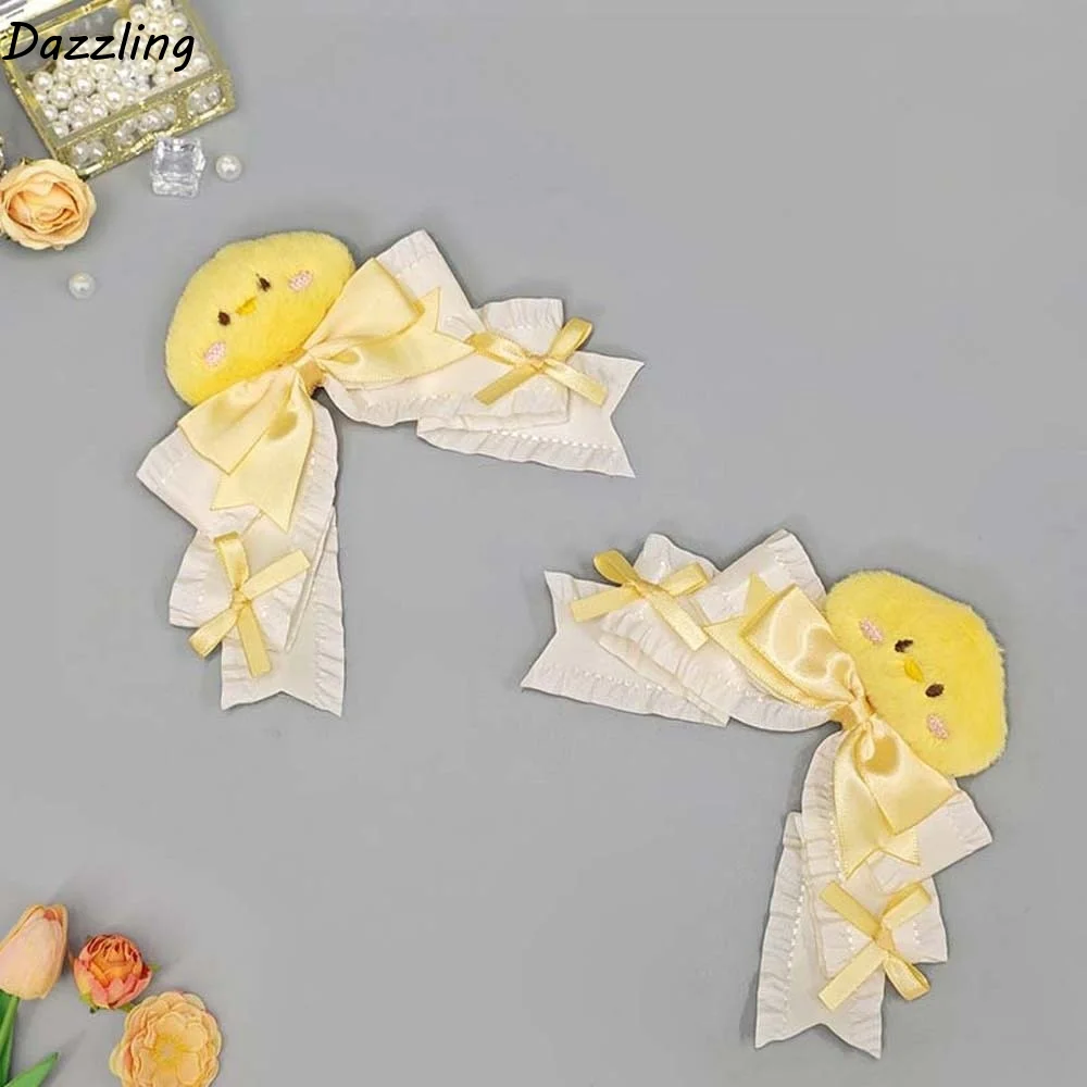 

1 Pair Y2K Lolita Hair Clips Cartoon Animal Plush Satin Bow Hairpins Handmade Dopamine Color Lolita Girls Barrettes Headwear
