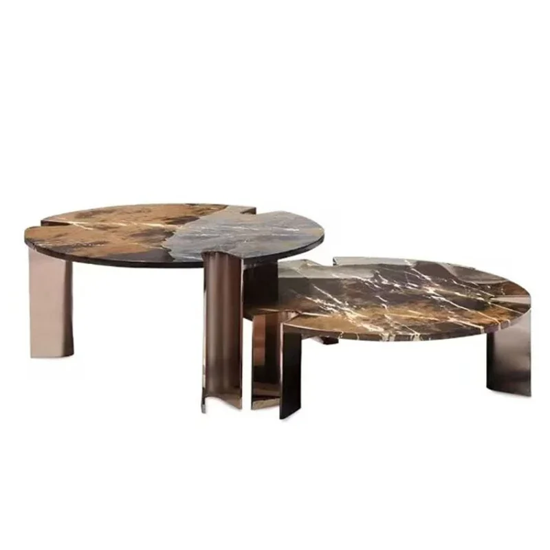 

Light luxury marble round coffee table modern villa living room art combination stainless steel coffee table