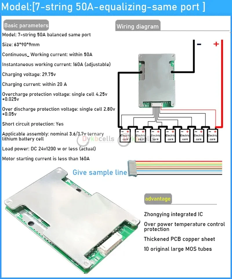 Imagem -06 - Placa de Proteção da Bateria do Lítio Equilíbrio de Bms Ferramenta Elétrica do Mos Inversor do rv Li-íon Lifepo4 6s 7s 8s 24v 50a 100a 130a 230a 300a