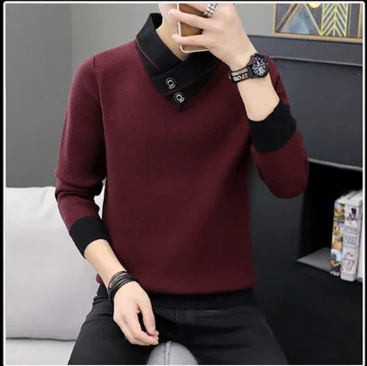 Autumn and Winter Trendy Turtleneck Sweater Men 's Top Velvet Padded Bottoming Shirt