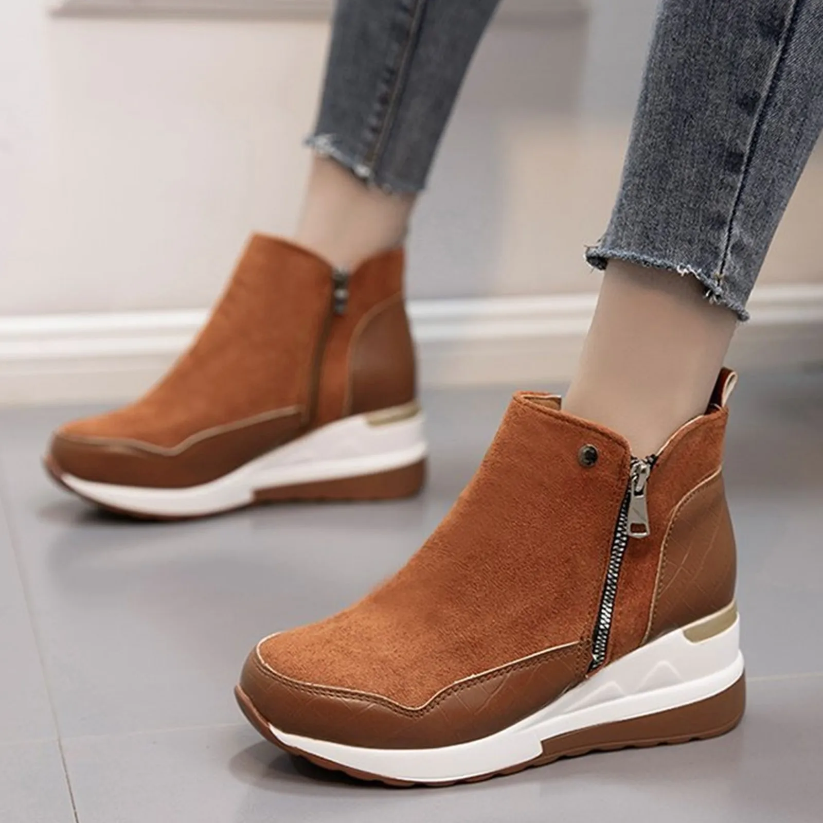 Winter Boots Women 2024 Fashion Warm Snow Boots Wedge Platform Side Zipper Patchwork Casual Comfort Ankle Booties Botas Mujer