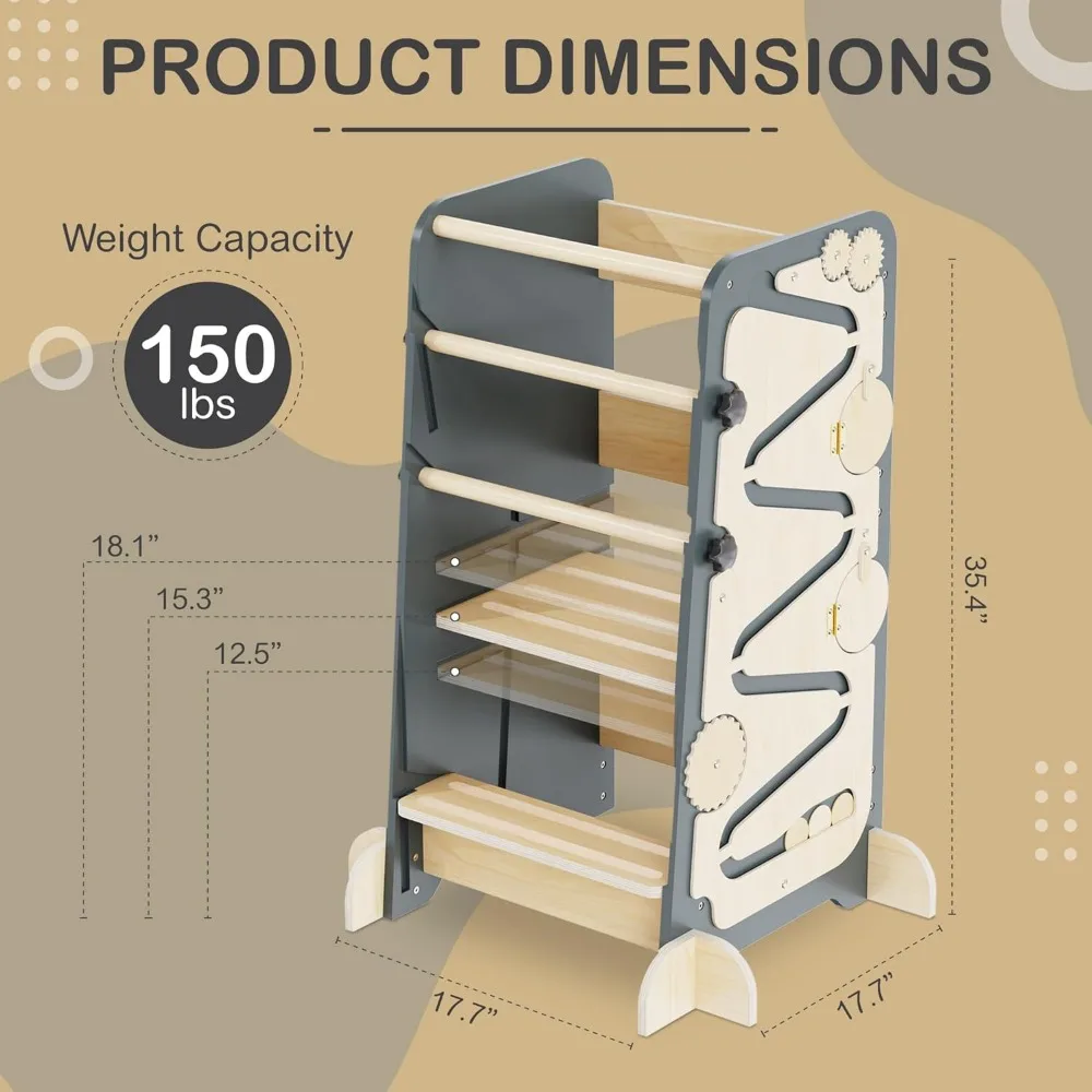 Toddler Tower Step Stool for Kitchen & Bathroom with Anti Slip Feet - 4 in 1 Adjustable Toddler Standing Tower, Perfect Toddler