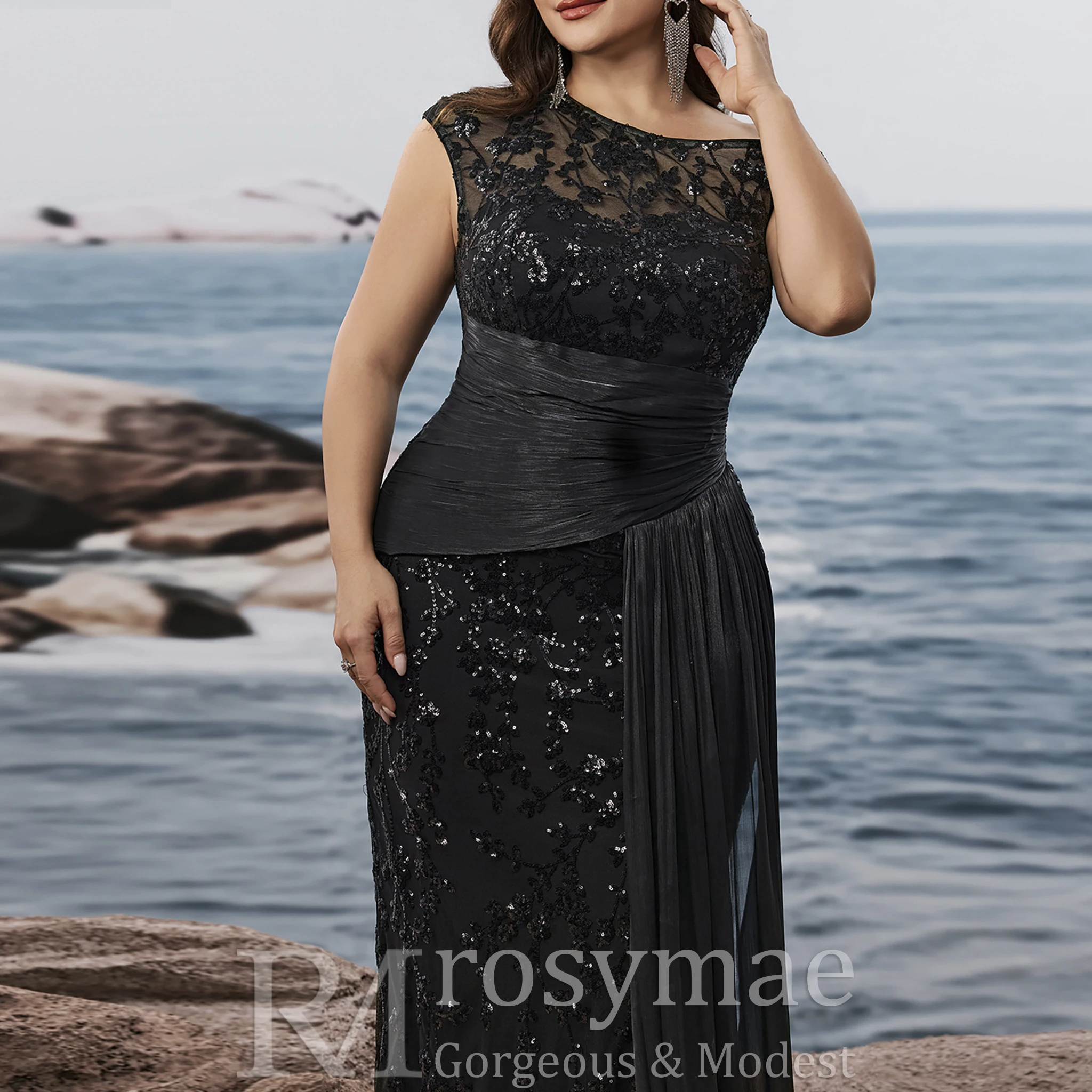 Rosymae vestido de noche de sirena de talla grande con retales de lentejuelas vestido Formal sin mangas para mujer elegante fiesta cóctel Galas boda