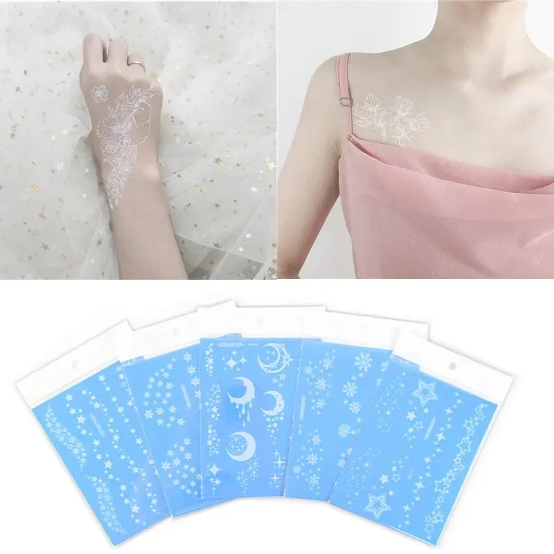 1 Sheet White Creative Fake Temporary Tattoo Snowflake Start Moon Flower Butterfly Body Art Arm Face Tattoo Makeup Sticker Women